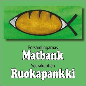 Tammisaaren ruokapankin logo jossa kala vihreällä pohjalla ja tekstiä.